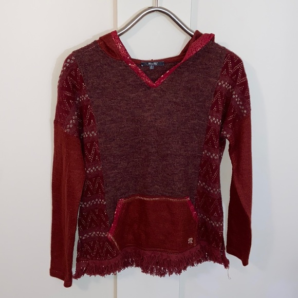 Miss Me Tops - Miss Me Burgundy Hooded Sweatshirt